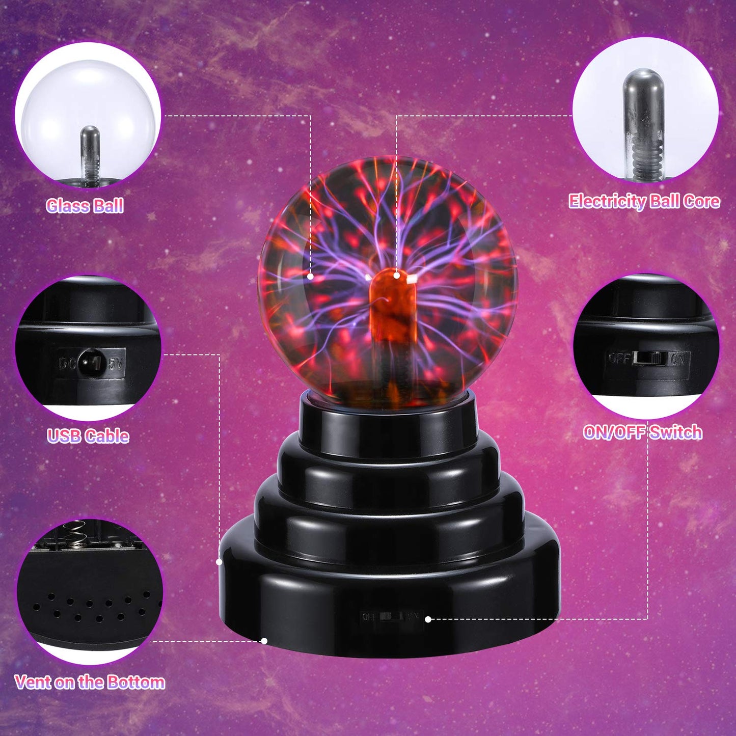 Touch-Activated Plasma Globe – USB Powered Lamp & Science Decor