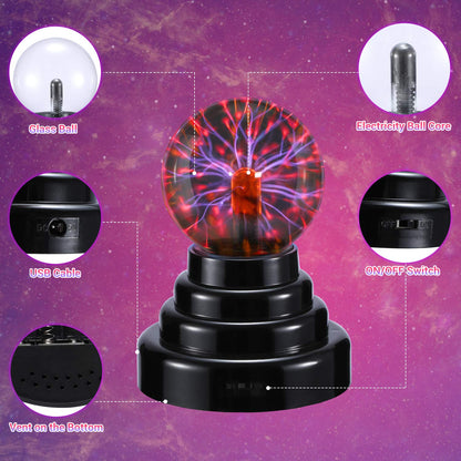 Touch-Activated Plasma Globe – USB Powered Lamp & Science Decor