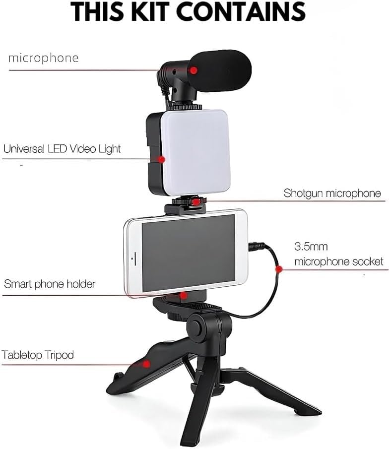 Video Recording Kit – With Tripod, Microphone & LED Light