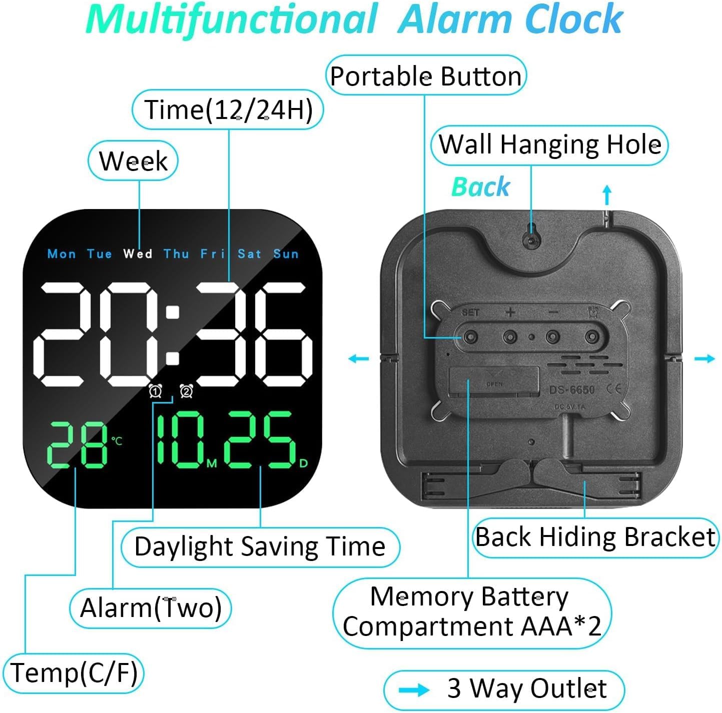 LED Digital Wall Clock – Remote Control & Auto-Dimming, 9" Display