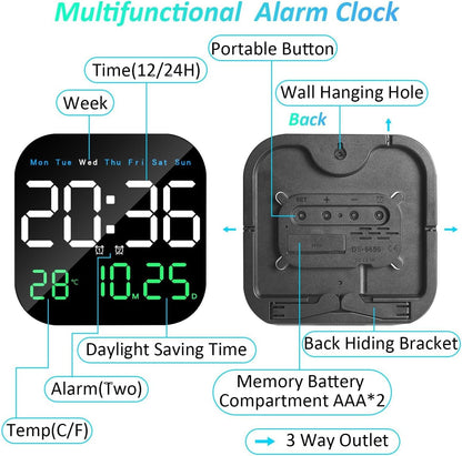 LED Digital Wall Clock – Remote Control & Auto-Dimming, 9" Display