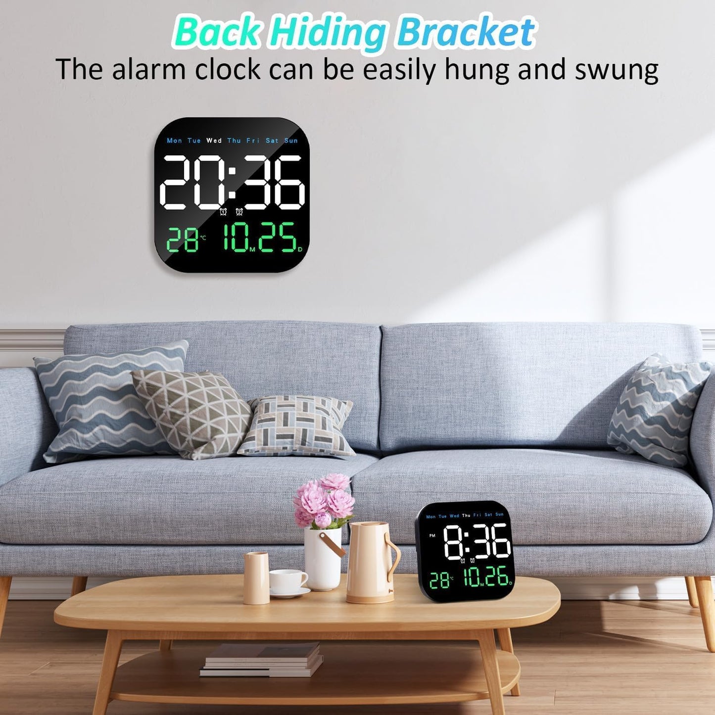 LED Digital Wall Clock – Remote Control & Auto-Dimming, 9" Display