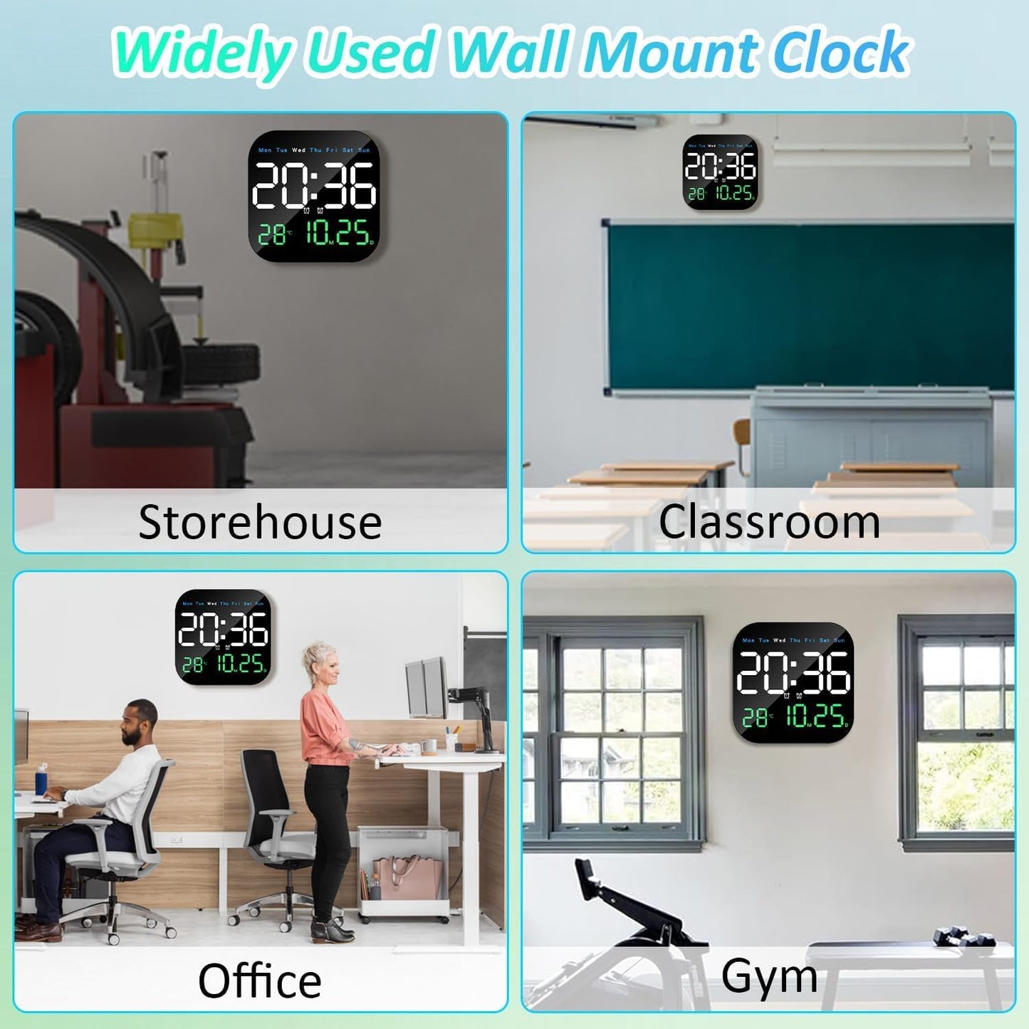 LED Digital Wall Clock – Remote Control & Auto-Dimming, 9" Display