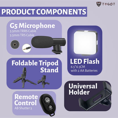 Video Recording Kit – With Tripod, Microphone & LED Light